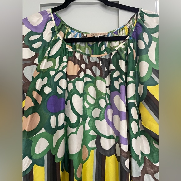 See by Chloe yellow purple green silk printed dress Size 6 - Picture 8 of 8